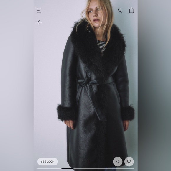 Stradivarius Black Teddy Jacket with Faux Fur Trim - Picture 2 of 7